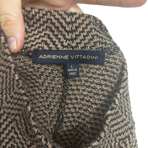 Adrienne Vittadini Chevron Knit Sweater Large Brown Black Asymmetrical Button - Picture 8 of 8